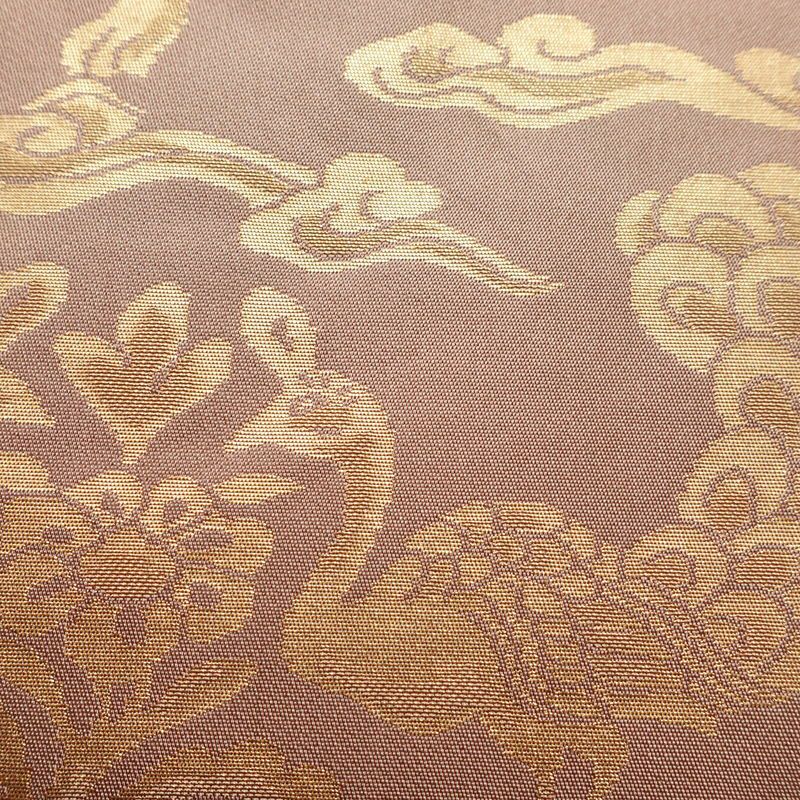 名古屋帯 六通柄 正絹 幾何学柄・抽象柄 名古屋仕立て なごや帯 リサイクル帯 帯 箔 小豆・エンジ_画像5