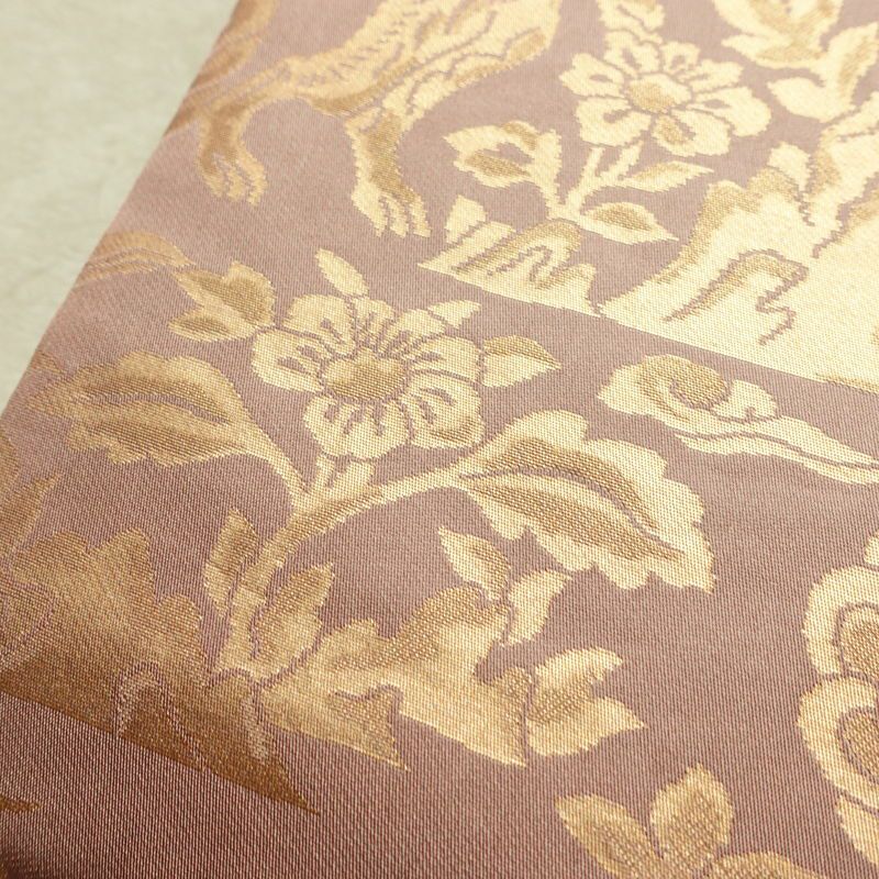 名古屋帯 六通柄 正絹 幾何学柄・抽象柄 名古屋仕立て なごや帯 リサイクル帯 帯 箔 小豆・エンジ_画像8