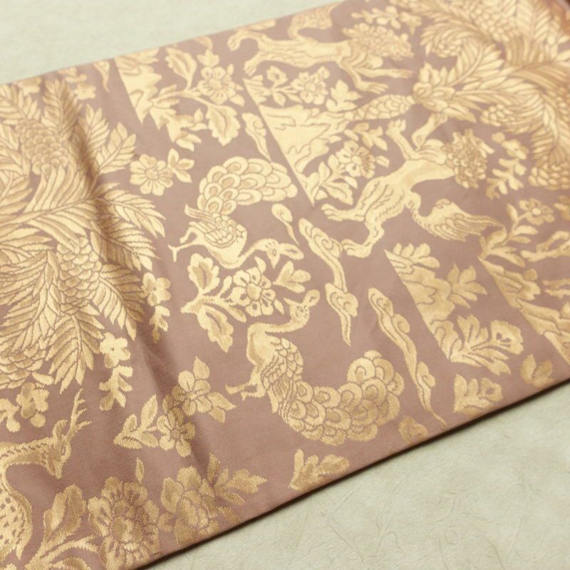 名古屋帯 六通柄 正絹 幾何学柄・抽象柄 名古屋仕立て なごや帯 リサイクル帯 帯 箔 小豆・エンジ_画像12