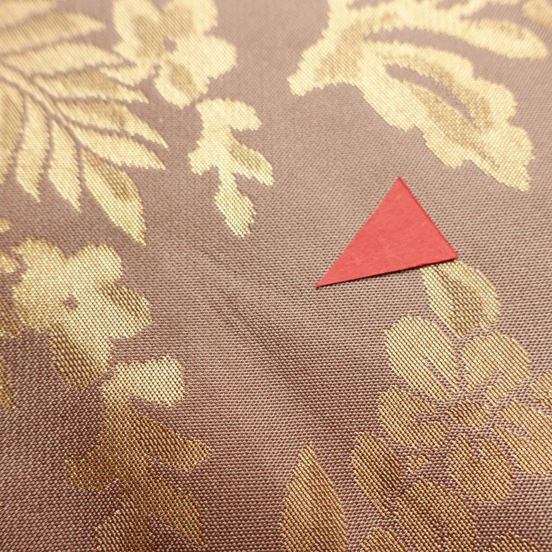 名古屋帯 六通柄 正絹 幾何学柄・抽象柄 名古屋仕立て なごや帯 リサイクル帯 帯 箔 小豆・エンジ_画像14