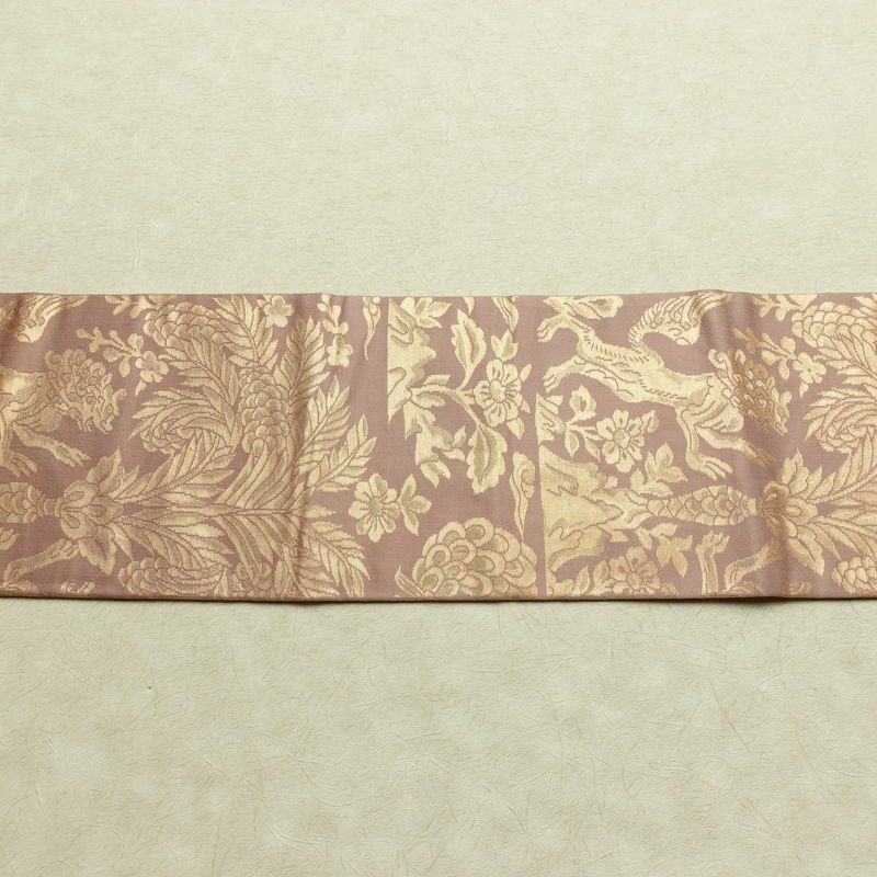 名古屋帯 六通柄 正絹 幾何学柄・抽象柄 名古屋仕立て なごや帯 リサイクル帯 帯 箔 小豆・エンジ_画像15