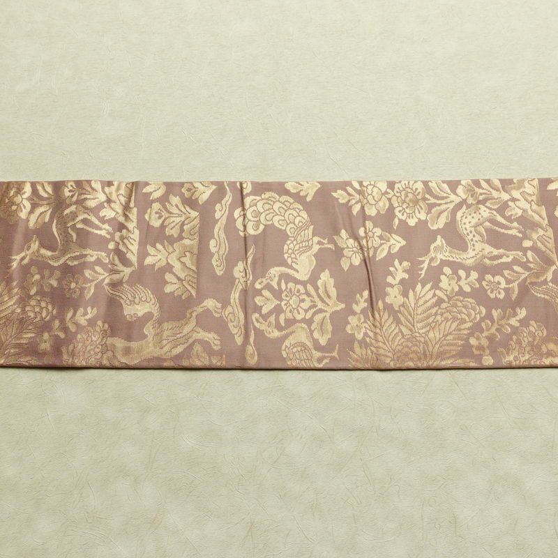 名古屋帯 六通柄 正絹 幾何学柄・抽象柄 名古屋仕立て なごや帯 リサイクル帯 帯 箔 小豆・エンジ_画像16