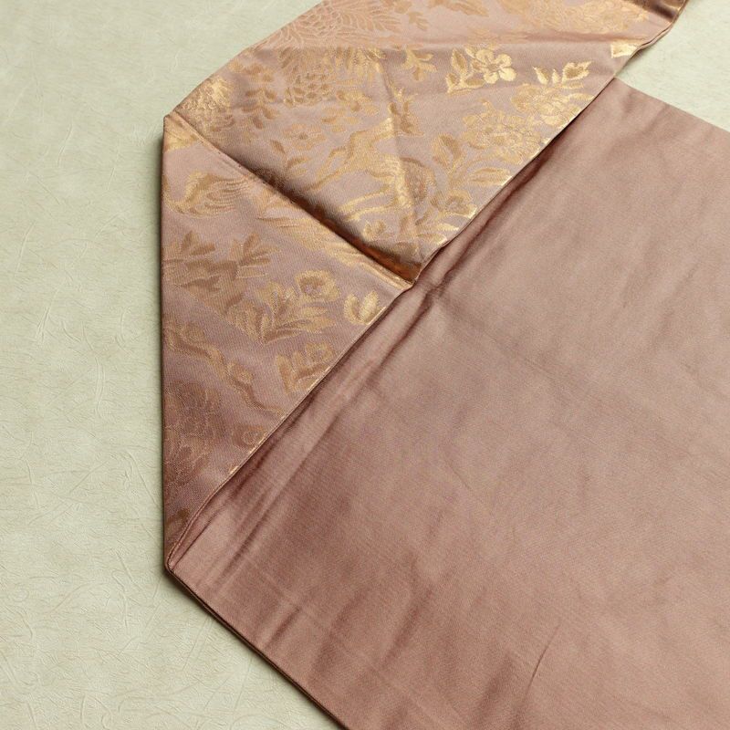 名古屋帯 六通柄 正絹 幾何学柄・抽象柄 名古屋仕立て なごや帯 リサイクル帯 帯 箔 小豆・エンジ_画像19