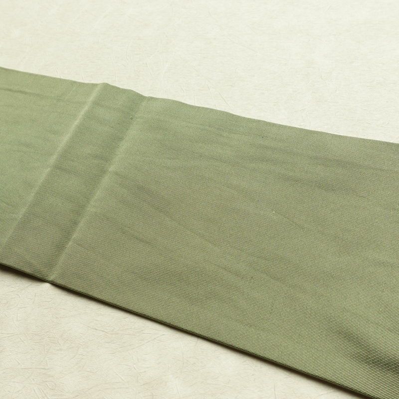 名古屋帯 太鼓柄 正絹 木の葉・植物柄 名古屋仕立て なごや帯 リサイクル帯 帯 引箔 シンプル 緑・うぐいす色_画像16