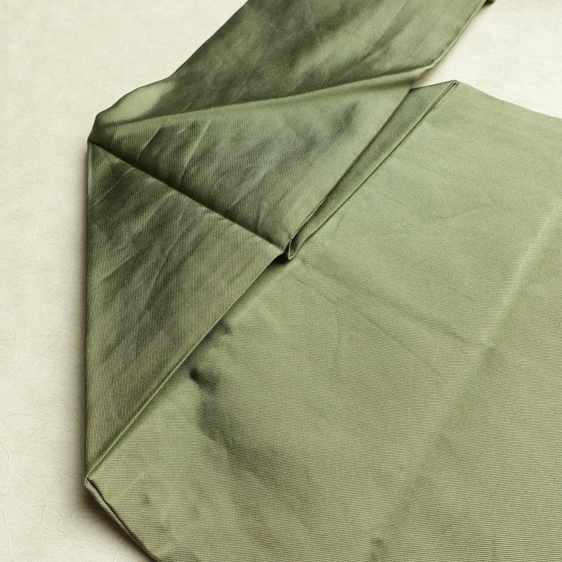 名古屋帯 太鼓柄 正絹 木の葉・植物柄 名古屋仕立て なごや帯 リサイクル帯 帯 引箔 シンプル 緑・うぐいす色_画像19