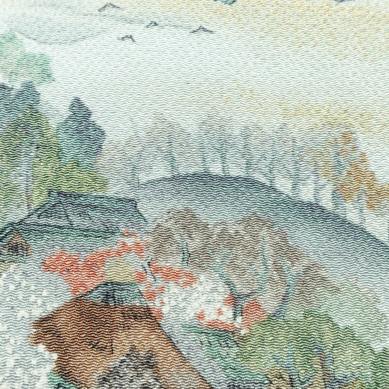 名古屋帯 金彩 全通柄 美品 縮緬 正絹 風景柄 名古屋仕立て なごや帯 リサイクル帯 帯 青・紺_画像7