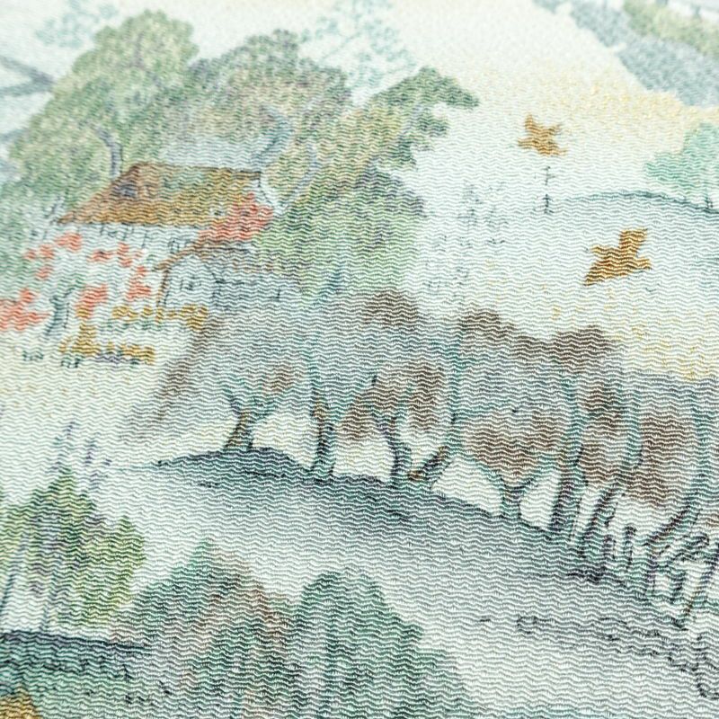 名古屋帯 金彩 全通柄 美品 縮緬 正絹 風景柄 名古屋仕立て なごや帯 リサイクル帯 帯 青・紺_画像8