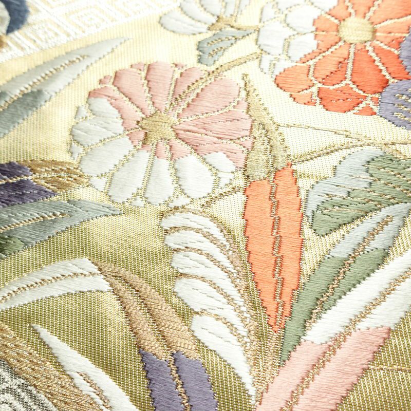 名古屋帯 桃山招宴文 九寸本金 太鼓柄 良品 正絹 古典柄 名古屋仕立て なごや帯 リサイクル帯 帯 箔 金糸 金・銀_画像3