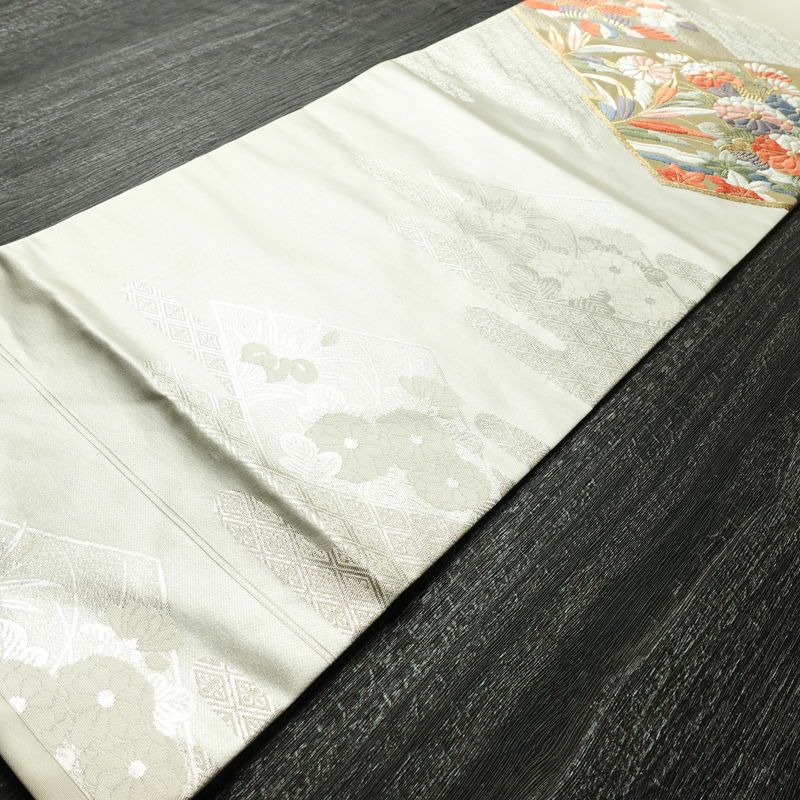 名古屋帯 桃山招宴文 九寸本金 太鼓柄 良品 正絹 古典柄 名古屋仕立て なごや帯 リサイクル帯 帯 箔 金糸 金・銀_画像9