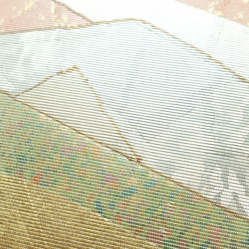 名古屋帯 太鼓柄 正絹 幾何学柄・抽象柄 名古屋仕立て なごや帯 リサイクル帯 帯 箔 白_画像4