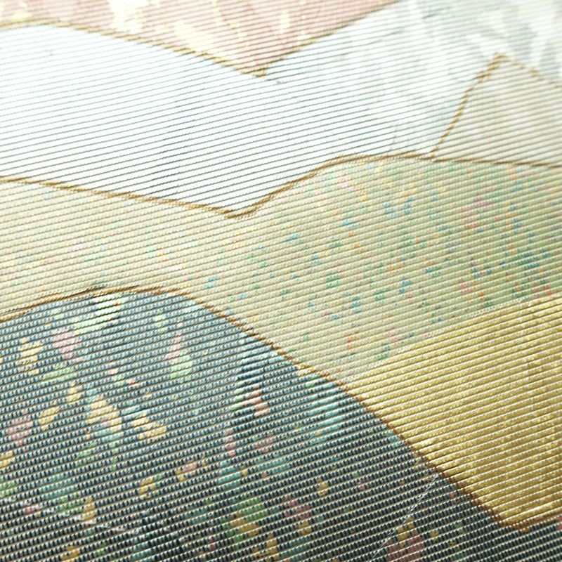 名古屋帯 太鼓柄 正絹 幾何学柄・抽象柄 名古屋仕立て なごや帯 リサイクル帯 帯 箔 白_画像5