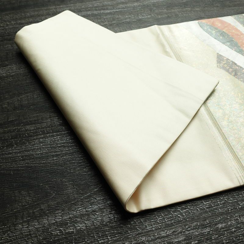 名古屋帯 太鼓柄 正絹 幾何学柄・抽象柄 名古屋仕立て なごや帯 リサイクル帯 帯 箔 白_画像10