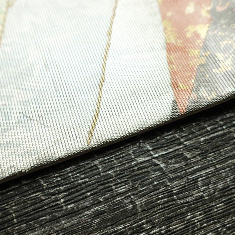 名古屋帯 太鼓柄 正絹 幾何学柄・抽象柄 名古屋仕立て なごや帯 リサイクル帯 帯 箔 白_画像12