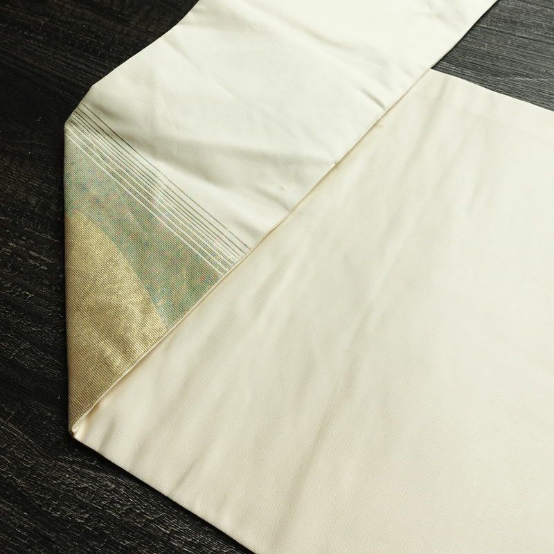 名古屋帯 太鼓柄 正絹 幾何学柄・抽象柄 名古屋仕立て なごや帯 リサイクル帯 帯 箔 白_画像19