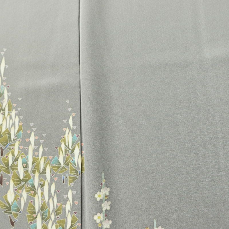 色留袖 落款入り 縮緬 正絹 幾何学柄・抽象柄 袷仕立て 身丈157.5cm 裄丈63.5cm リサイクル着物 着物 共八掛 シンプル グレー_画像6