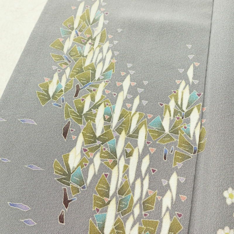 色留袖 落款入り 縮緬 正絹 幾何学柄・抽象柄 袷仕立て 身丈157.5cm 裄丈63.5cm リサイクル着物 着物 共八掛 シンプル グレー_画像7