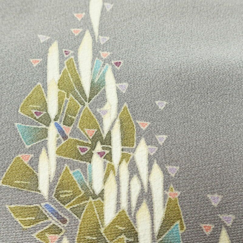 色留袖 落款入り 縮緬 正絹 幾何学柄・抽象柄 袷仕立て 身丈157.5cm 裄丈63.5cm リサイクル着物 着物 共八掛 シンプル グレー_画像9