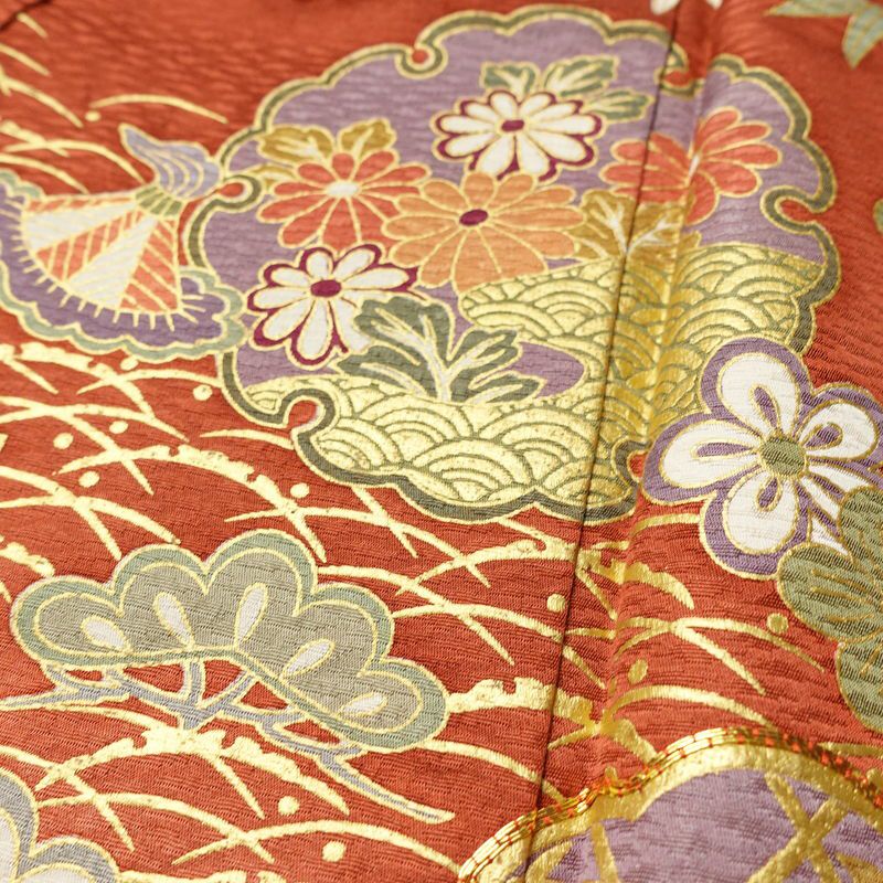 振袖 良品 金駒刺繍 正絹 古典柄 袷仕立て 身丈159.5cm 裄丈65cm リサイクル着物 着物 箔 金彩 成人式 二十歳 二十歳の集い フォーマル 華やか 菊 黄・黄土色_画像9