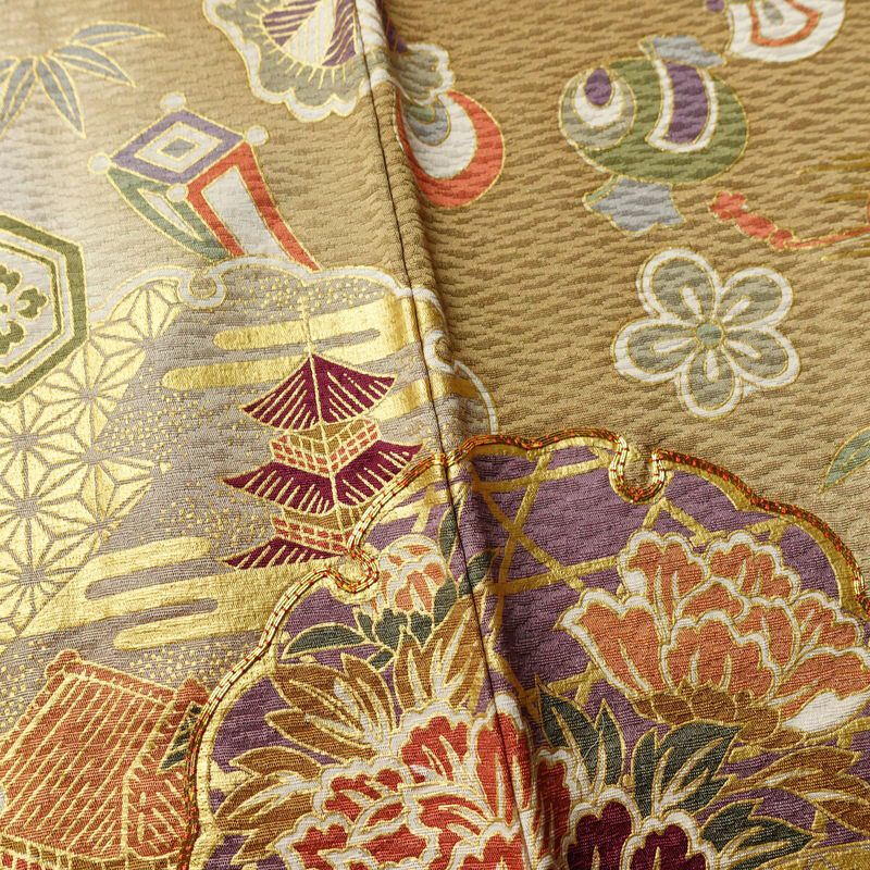 振袖 良品 金駒刺繍 正絹 古典柄 袷仕立て 身丈159.5cm 裄丈65cm リサイクル着物 着物 箔 金彩 成人式 二十歳 二十歳の集い フォーマル 華やか 菊 黄・黄土色_画像11
