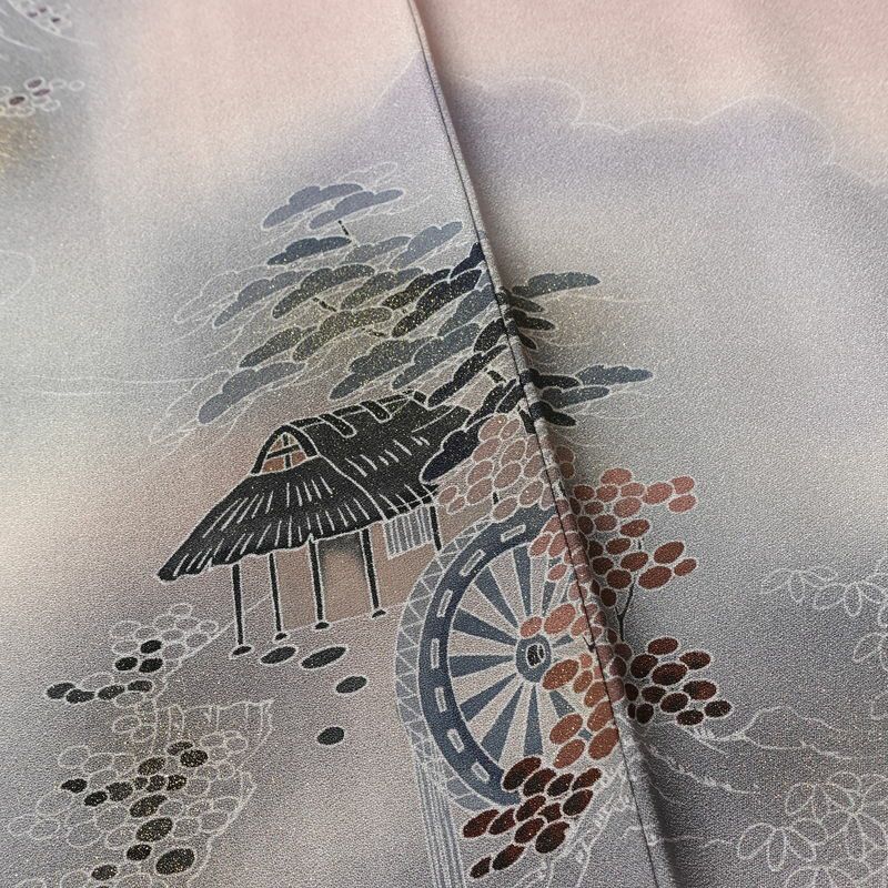 付け下げ 良品 しつけ糸付き 正絹 風景柄 袷仕立て 身丈166.5cm 裄丈66cm リサイクル着物 着物 箔 入学式 卒業式 七五三 お宮参り フォーマル 紫・藤色_画像11