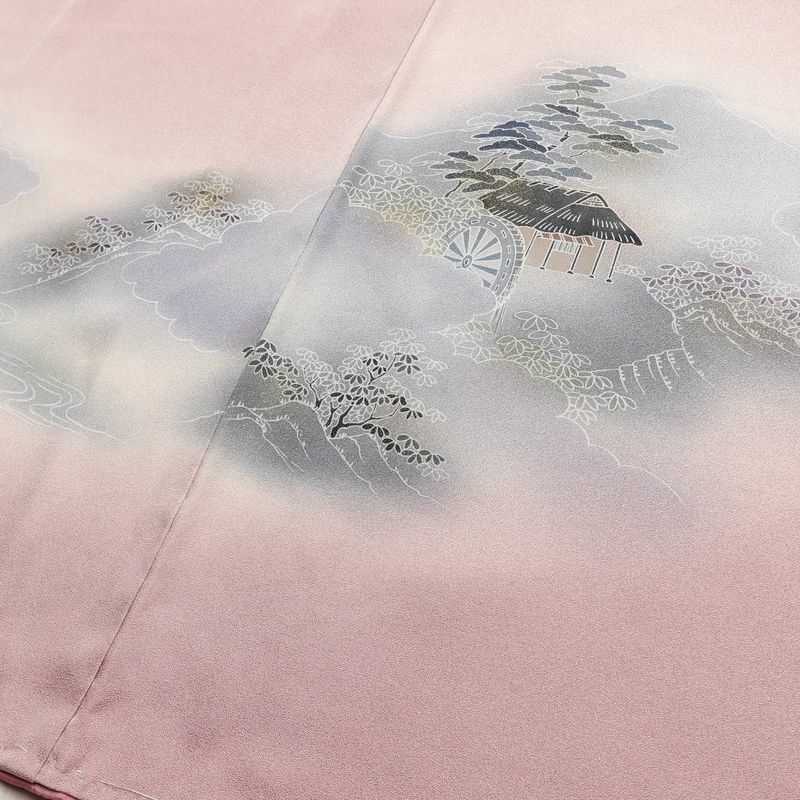 付け下げ 良品 しつけ糸付き 正絹 風景柄 袷仕立て 身丈166.5cm 裄丈66cm リサイクル着物 着物 箔 入学式 卒業式 七五三 お宮参り フォーマル 紫・藤色_画像13