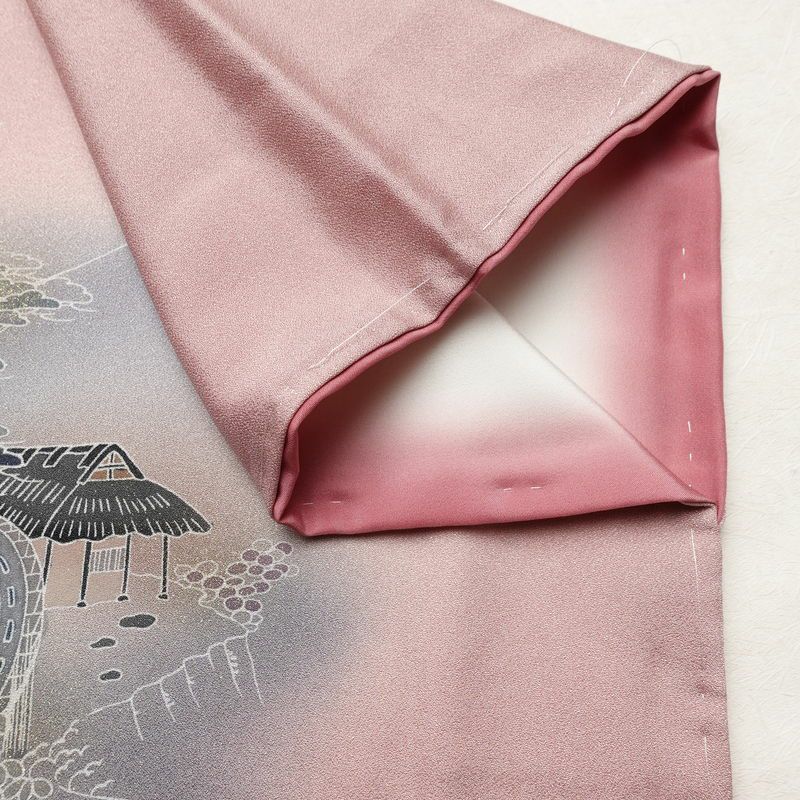 付け下げ 良品 しつけ糸付き 正絹 風景柄 袷仕立て 身丈166.5cm 裄丈66cm リサイクル着物 着物 箔 入学式 卒業式 七五三 お宮参り フォーマル 紫・藤色_画像15