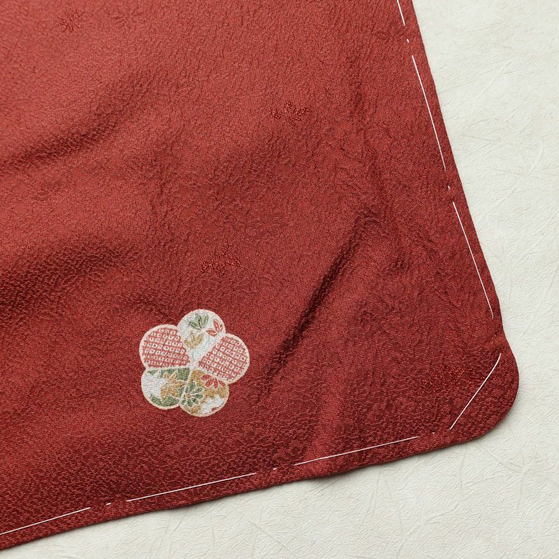 小紋 丹後ちりめん 嵯峨野 縮緬 飛び柄 正絹 花柄 袷仕立て 身丈163.5cm 裄丈65cm リサイクル着物 着物 モダン 小豆・エンジ_画像15