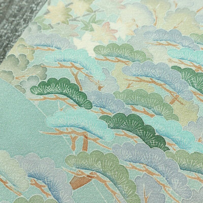 訪問着 良品 落款入り 縮緬 一つ紋付き 正絹 風景柄 袷仕立て 身丈158cm 裄丈67cm リサイクル着物 着物 共八掛 入学式 卒業式 七五三 お宮参り フォーマル 上品 緑・うぐいす色_画像10