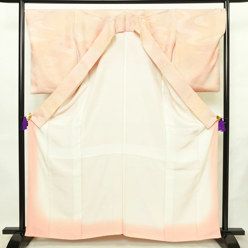 小紋 堅牢染 正絹 流水・波柄 袷仕立て 身丈161.5cm 裄丈68.5cm リサイクル着物 着物 ピンク_画像3