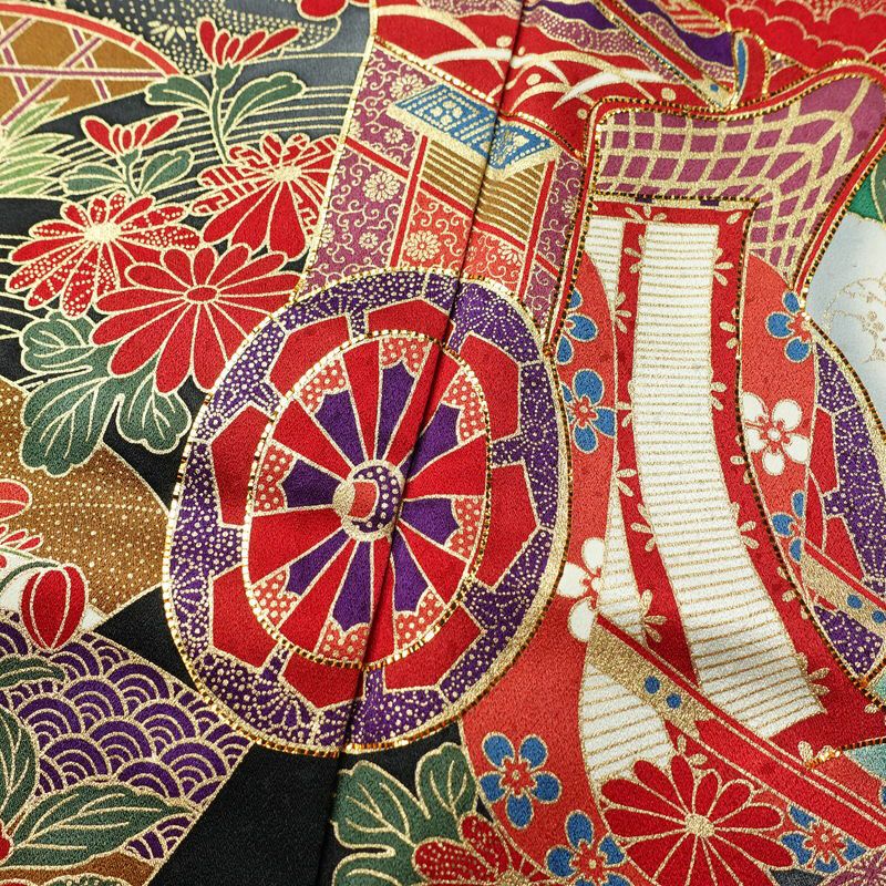 振袖 正絹 古典柄 袷仕立て 身丈161cm 裄丈63cm リサイクル着物 着物 箔 金彩 結婚式 成人式 二十歳 二十歳の集い パーティー フォーマル 華やか 菊 緑・うぐいす色_画像7