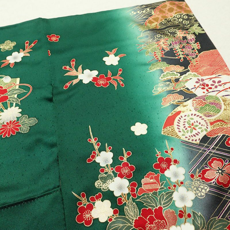 振袖 正絹 古典柄 袷仕立て 身丈161cm 裄丈63cm リサイクル着物 着物 箔 金彩 結婚式 成人式 二十歳 二十歳の集い パーティー フォーマル 華やか 菊 緑・うぐいす色_画像16