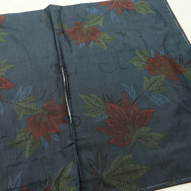 大島紬 良品 証紙なし しつけ糸付き 正絹 木の葉・植物柄 袷仕立て 身丈158.5cm 裄丈64.5cm リサイクル着物 着物 青・紺_画像13