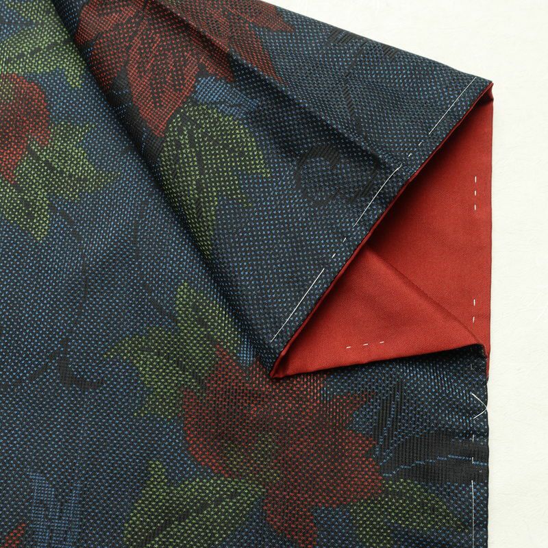 大島紬 良品 証紙なし しつけ糸付き 正絹 木の葉・植物柄 袷仕立て 身丈158.5cm 裄丈64.5cm リサイクル着物 着物 青・紺_画像14