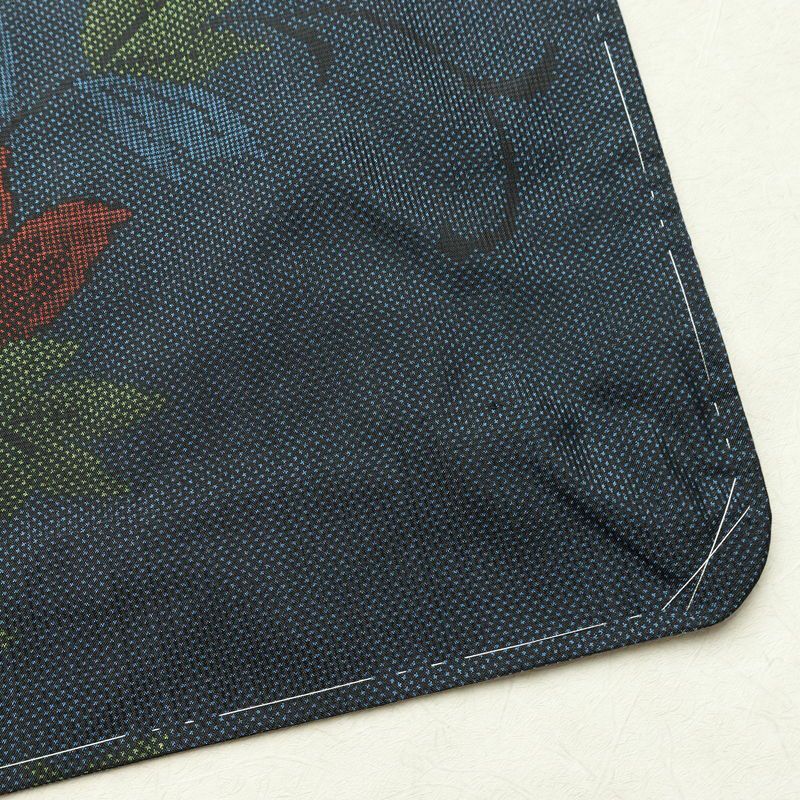 大島紬 良品 証紙なし しつけ糸付き 正絹 木の葉・植物柄 袷仕立て 身丈158.5cm 裄丈64.5cm リサイクル着物 着物 青・紺_画像15