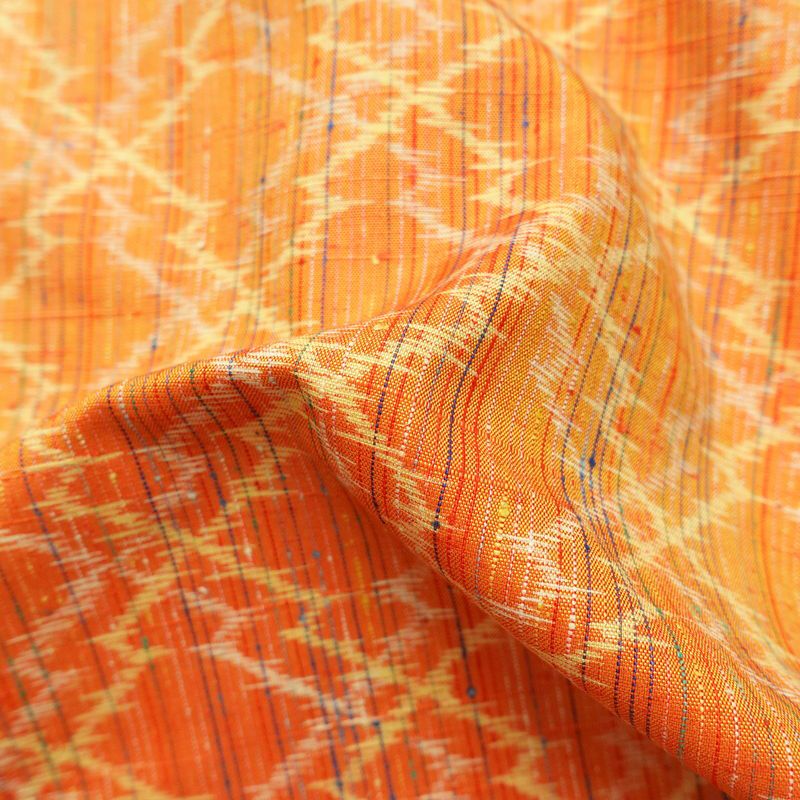 単衣 紬 美品 バチ衿仕立て 正絹 縞柄・線柄 単衣仕立て 身丈155cm 裄丈62.5cm リサイクル着物 一部しつけ糸付き 着物 橙_画像20