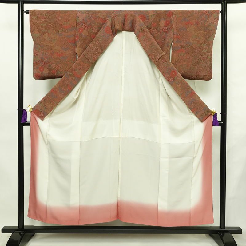 小紋 縮緬 正絹 古典柄 袷仕立て 身丈151.5cm 裄丈64cm リサイクル着物 着物 茶_画像3