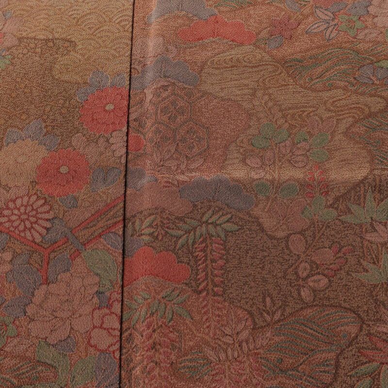 小紋 縮緬 正絹 古典柄 袷仕立て 身丈151.5cm 裄丈64cm リサイクル着物 着物 茶_画像6