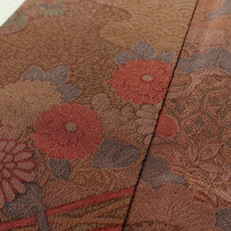 小紋 縮緬 正絹 古典柄 袷仕立て 身丈151.5cm 裄丈64cm リサイクル着物 着物 茶_画像8