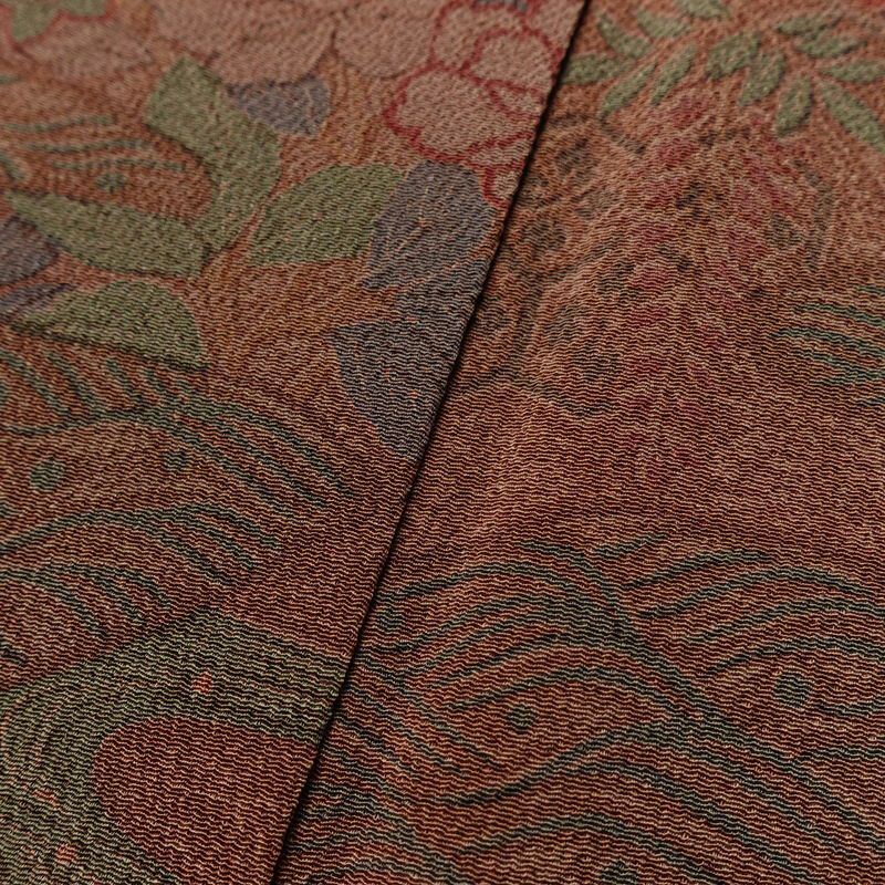 小紋 縮緬 正絹 古典柄 袷仕立て 身丈151.5cm 裄丈64cm リサイクル着物 着物 茶_画像11