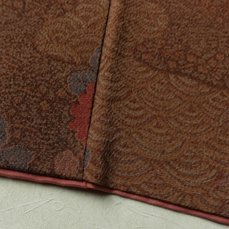 小紋 縮緬 正絹 古典柄 袷仕立て 身丈151.5cm 裄丈64cm リサイクル着物 着物 茶_画像13