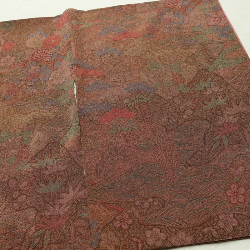 小紋 縮緬 正絹 古典柄 袷仕立て 身丈151.5cm 裄丈64cm リサイクル着物 着物 茶_画像14