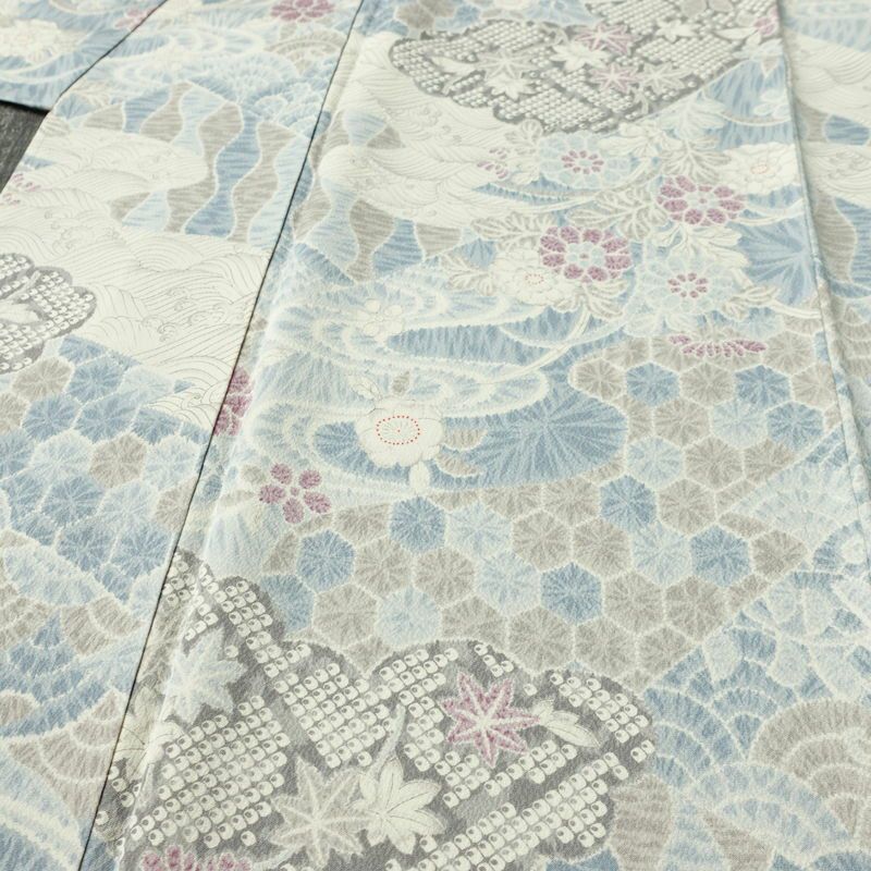 小紋 良品 しつけ糸付き 正絹 古典柄 袷仕立て 身丈162.5cm 裄丈65.5cm リサイクル着物 着物 青・紺_画像5