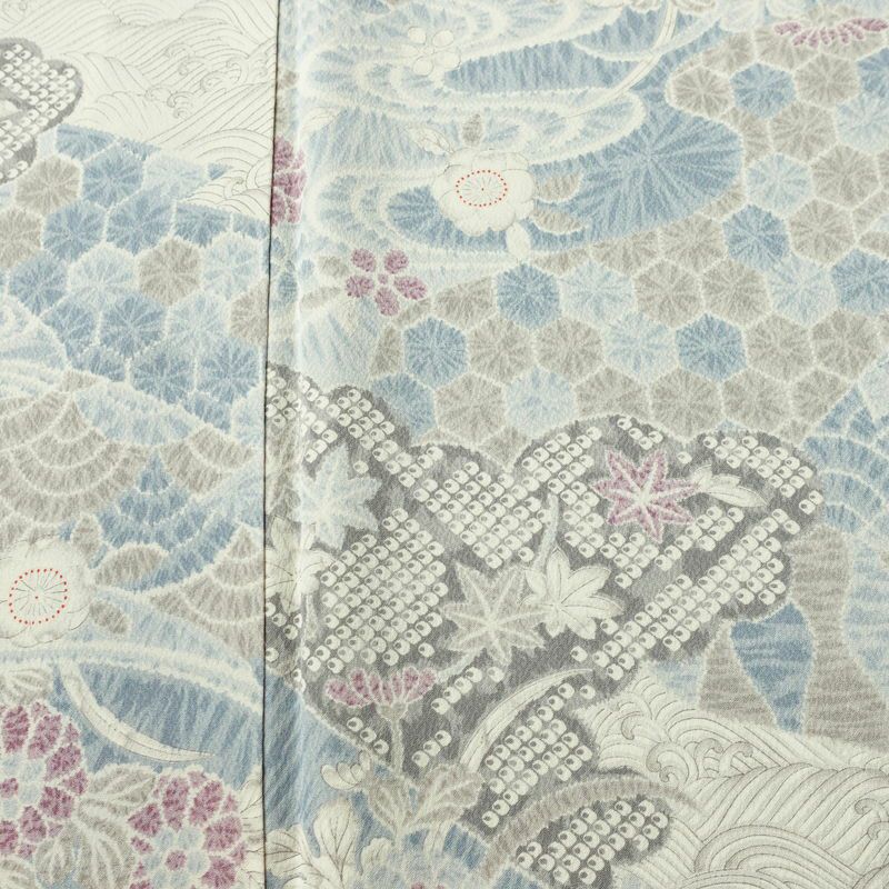 小紋 良品 しつけ糸付き 正絹 古典柄 袷仕立て 身丈162.5cm 裄丈65.5cm リサイクル着物 着物 青・紺_画像6