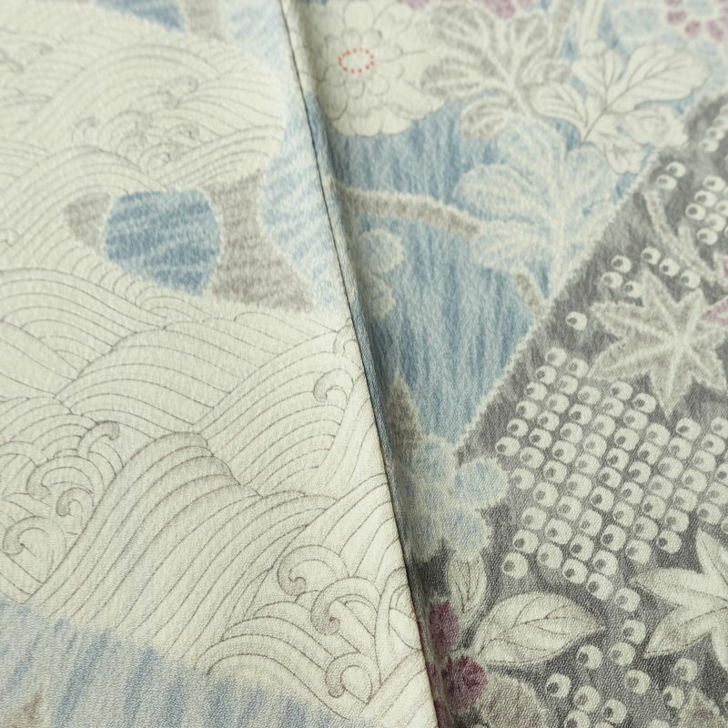 小紋 良品 しつけ糸付き 正絹 古典柄 袷仕立て 身丈162.5cm 裄丈65.5cm リサイクル着物 着物 青・紺_画像11