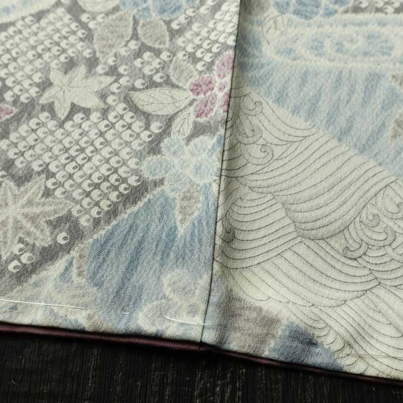 小紋 良品 しつけ糸付き 正絹 古典柄 袷仕立て 身丈162.5cm 裄丈65.5cm リサイクル着物 着物 青・紺_画像12