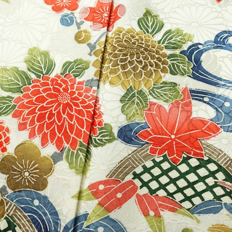 訪問着 正絹 花柄 袷仕立て 身丈163cm 裄丈63cm リサイクル着物 着物 結婚式 パーティー フォーマル 菊 白_画像7