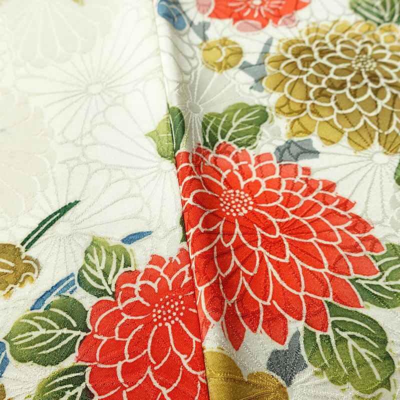 訪問着 正絹 花柄 袷仕立て 身丈163cm 裄丈63cm リサイクル着物 着物 結婚式 パーティー フォーマル 菊 白_画像9