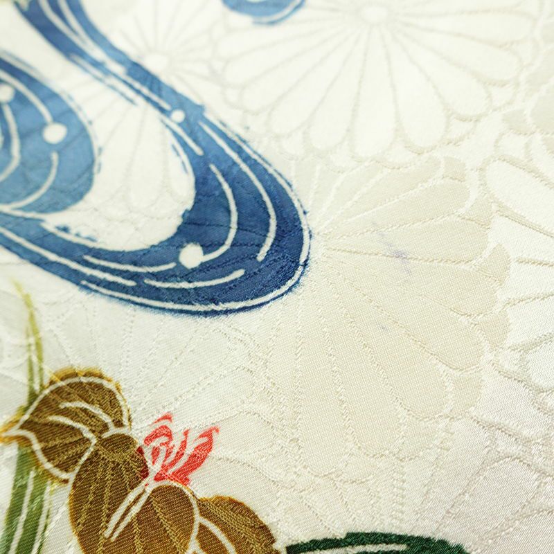 訪問着 正絹 花柄 袷仕立て 身丈163cm 裄丈63cm リサイクル着物 着物 結婚式 パーティー フォーマル 菊 白_画像12