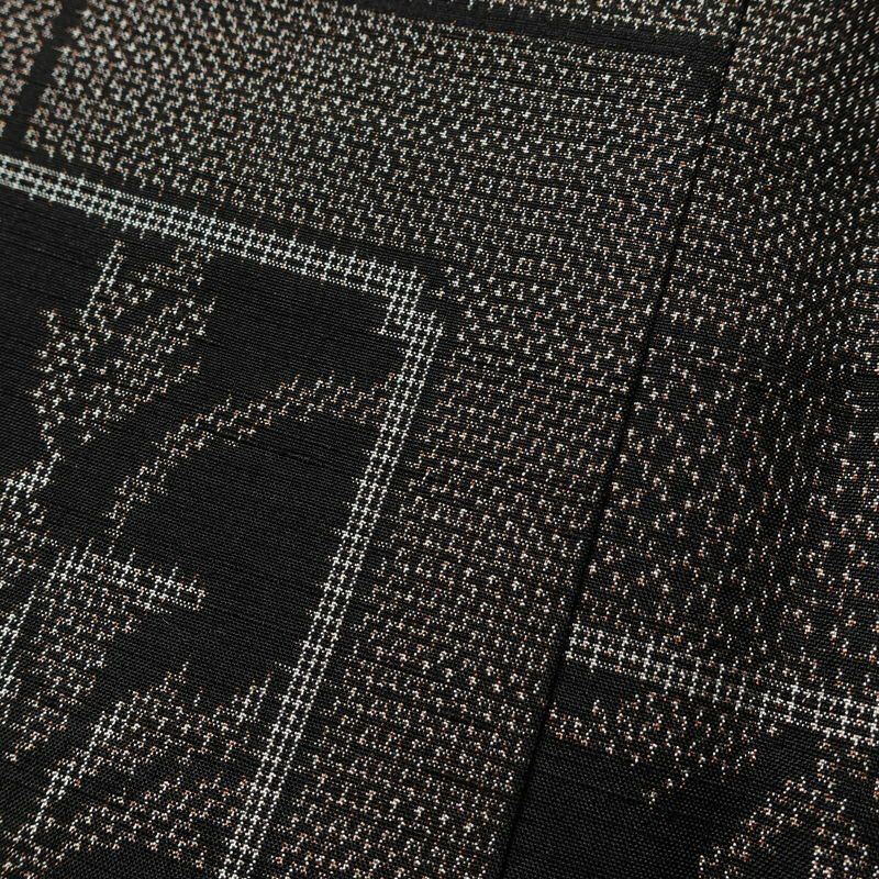 紬 良品 正絹 木の葉・植物柄 袷仕立て 身丈161.5cm 裄丈63cm リサイクル着物 着物 茶_画像10