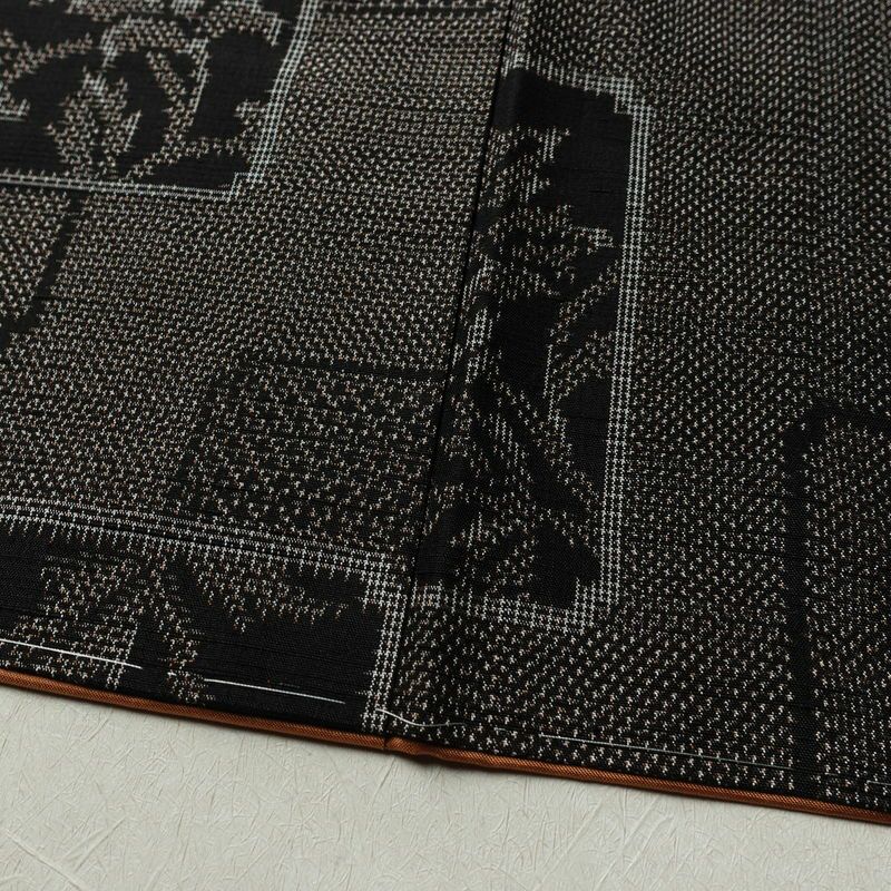 紬 良品 正絹 木の葉・植物柄 袷仕立て 身丈161.5cm 裄丈63cm リサイクル着物 着物 茶_画像12